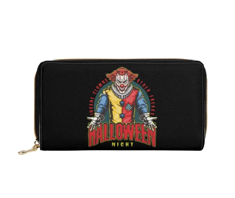Insane Clown Halloween Night PU Leather Zipper Purse