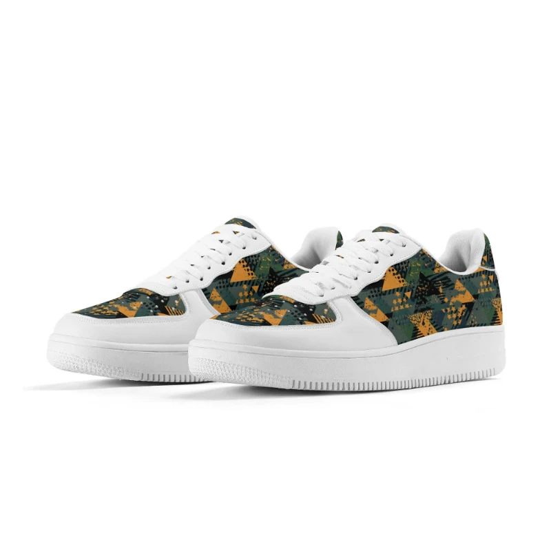 Stars X Orange Green Pattern White Upgraded Low Top Leather Sneakers