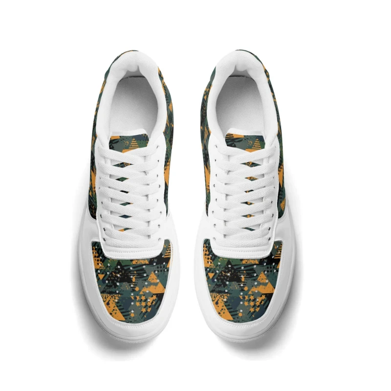 Stars X Orange Green Pattern White Upgraded Low Top Leather Sneakers