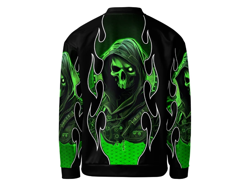 all-over-print-unisex-bomber-jacket-white-back-678bb5fbe2af6 Steampunk Skull Men's Zip Bomber Jacket Neon Green- Black Tribal