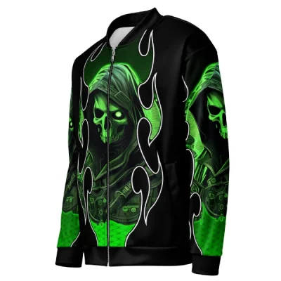 Steampunk Skull Men's Zip Bomber Jacket Neon Green- Black Tribal