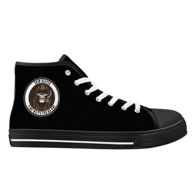 White Grim Reaper Rubber High Top Canvas Shoes