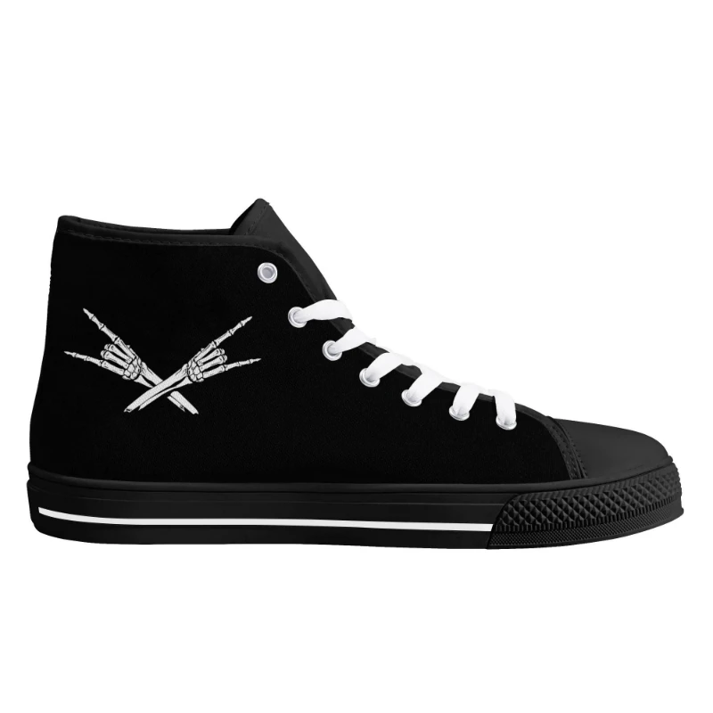 Metal X Skeleton Hands Men's Rubber High Top Canvas Shoes