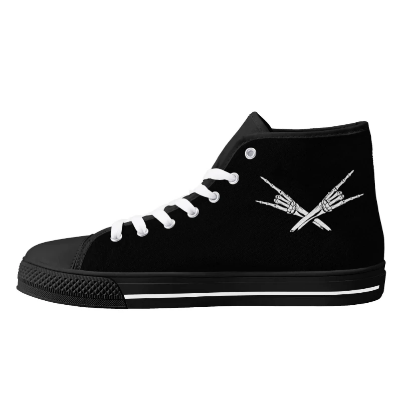 Metal X Skeleton Hands  Woman`s Rubber High Top Canvas Shoes