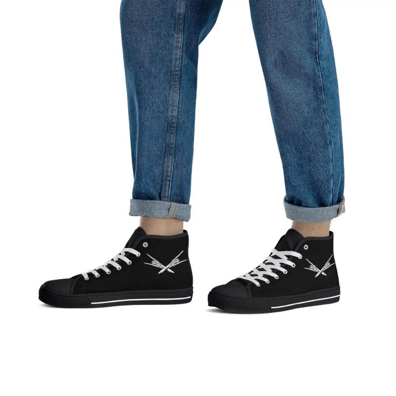 Metal X Skeleton Hands Men's Rubber High Top Canvas Shoes