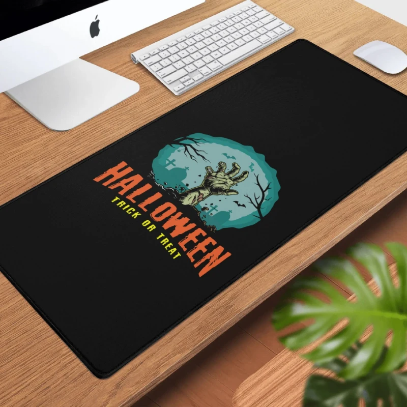 Halloween Zombie Hand Trick or Treat 2 Big Rectangle Rubber Gaming Mousepad +