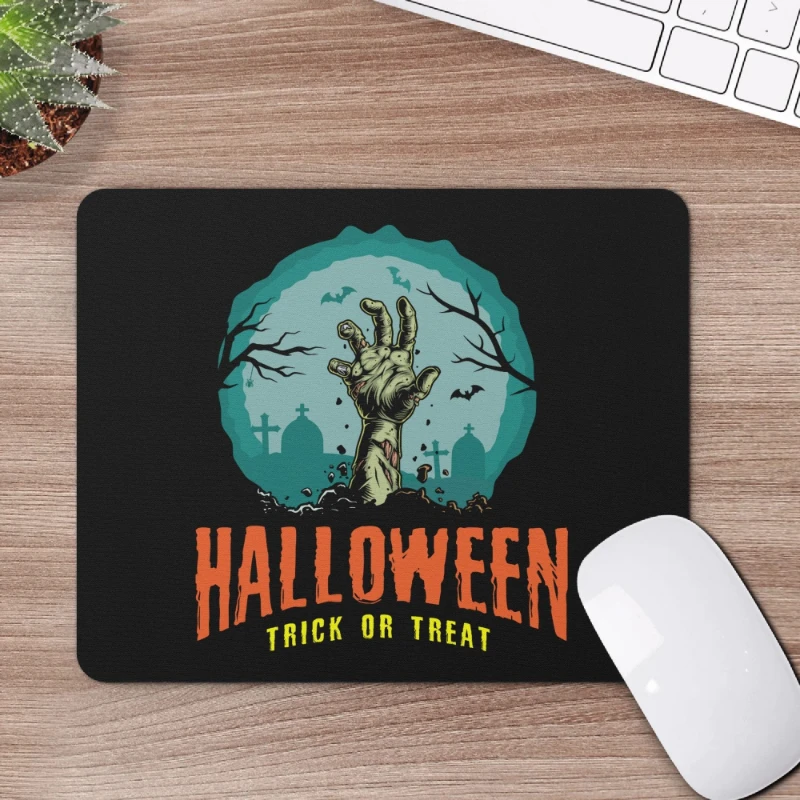 Halloween Zombie Hand Trick or Treat 2 Square Rubber Mouse Pad