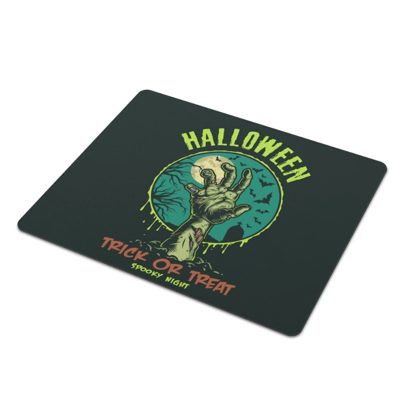 Halloween Zombie Hand Trick or Treat Square Rubber Mouse Pad