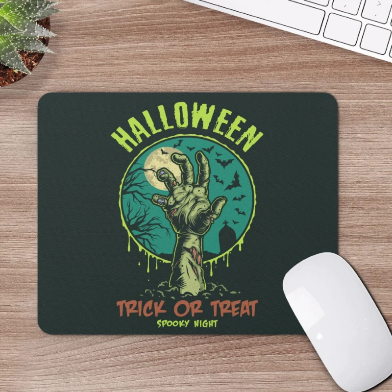 Halloween Zombie Hand Trick or Treat Square Rubber Mouse Pad
