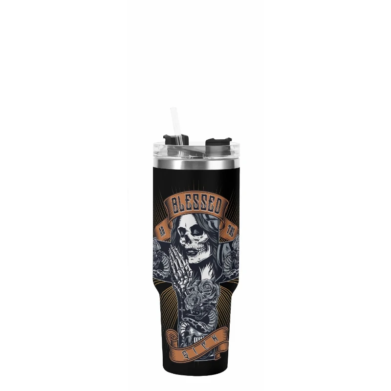 Blessed Ar The Sick 40oz Stainless Steel Tumbler With Black Handle and Straw