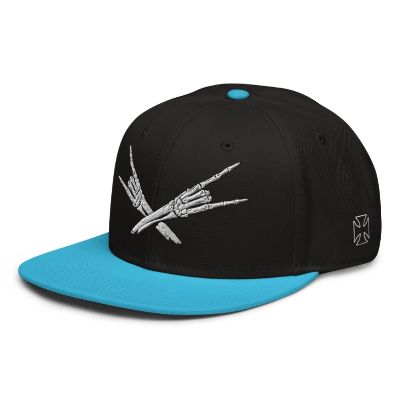 snapback-aqua-blue-black-black-left-front-66bf52c3eaf2b Metal X Skeleton Hands Multicolour Snapback Hats