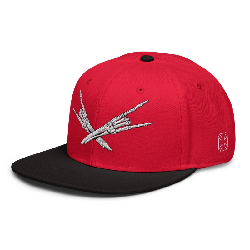 snapback-black-red-red-left-front-66bf63ac650d4 Metal X Skeleton Hands Multicolour Snapback Hats