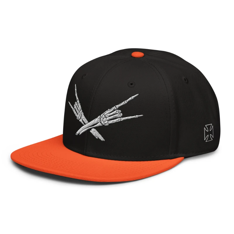 snapback-orange-black-black-left-front-66bf52c3e33c4 Metal X Skeleton Hands Multicolour Snapback Hats