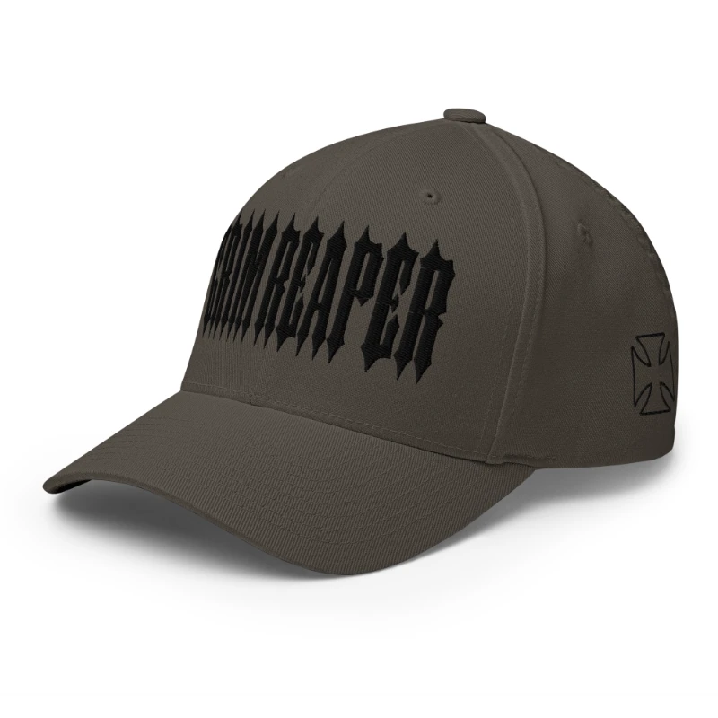 closed-back-structured-cap-dark-grey-left-front-66db195c5de38 Black Grim Reaper Multicolour Structured Twill Cap Flexfit