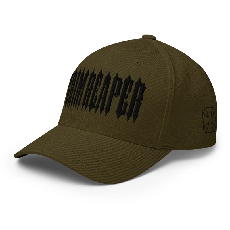 closed-back-structured-cap-olive-left-front-66db195c5897d Black Grim Reaper Multicolour Structured Twill Cap Flexfit