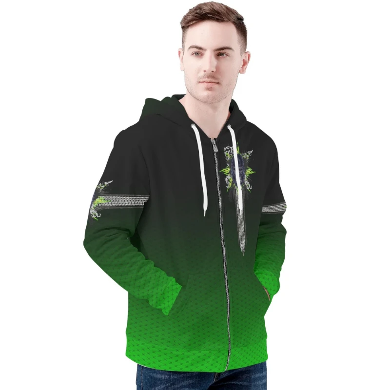 Gorilla Head Men's Classic Zip Up Hoodie Warm Jacket Black & Green