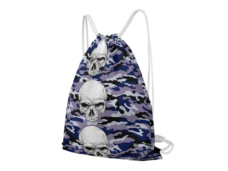 Dark Blue Camouflage & Skull Men's Premium PU Leather High Top Sneakers-V2