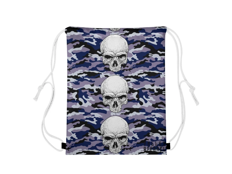 Dark Blue Camouflage & Skull Men's Premium PU Leather High Top Sneakers-V2
