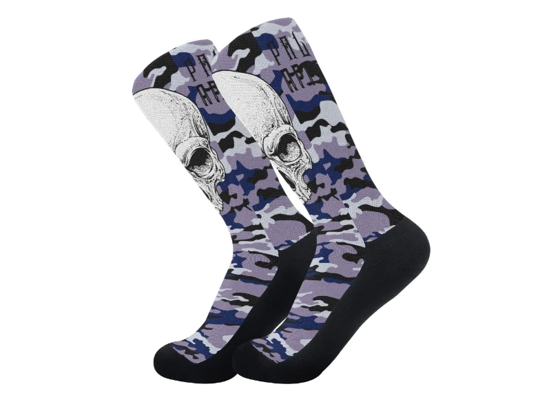 Dark Blue Camouflage & Skull Men's Premium PU Leather High Top Sneakers-V2