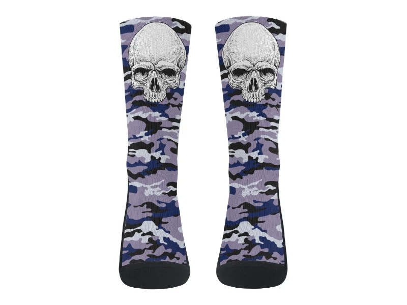 Dark Blue Camouflage & Skull Men's Premium PU Leather High Top Sneakers-V2