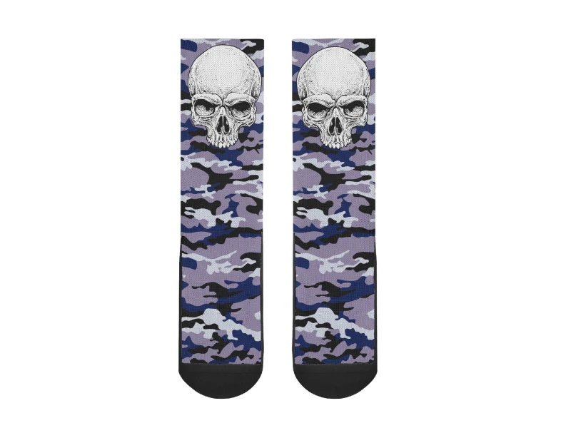 Dark Blue Camouflage & Skull Men's Premium PU Leather High Top Sneakers-V2