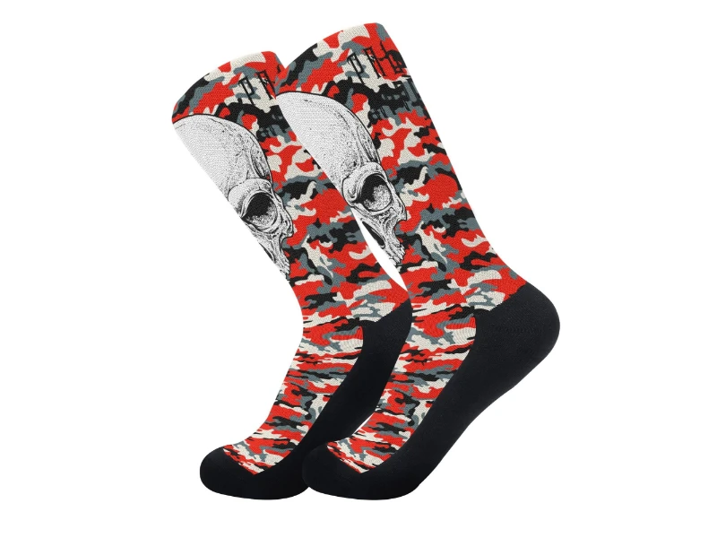 Red Camouflage & Skull Men's Premium PU Leather High Top Sneakers-V2