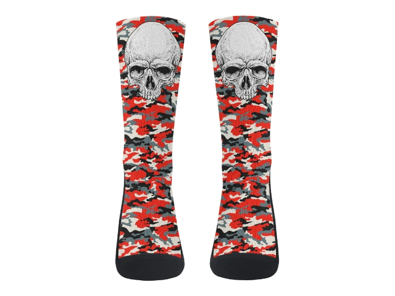 Red Camouflage & Skull Men's Premium PU Leather High Top Sneakers-V2