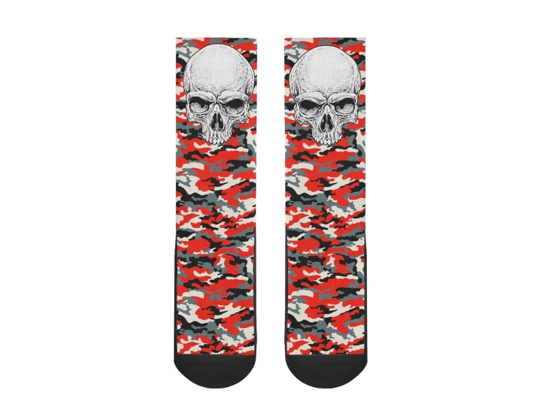 Red Camouflage & Skull Men's Premium PU Leather High Top Sneakers-V2