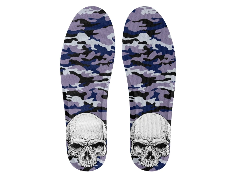 Dark Blue Camouflage & Skull Men's Premium PU Leather High Top Sneakers-V2