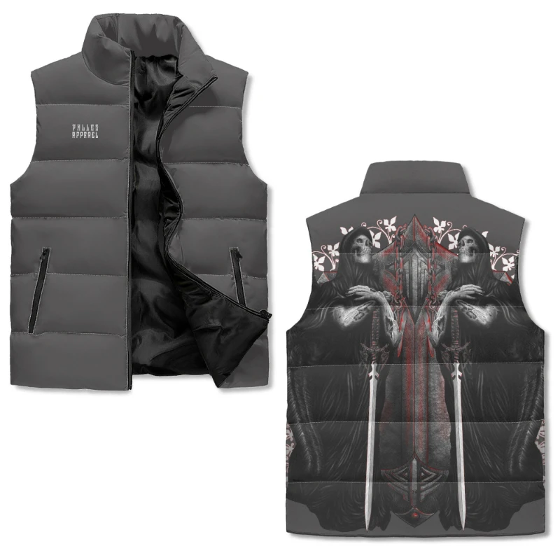 1739204799-2-viECK0SkDc Shield Grim Reapers Unisex Lightweight Stand Collar Zip Up Puffer Vest