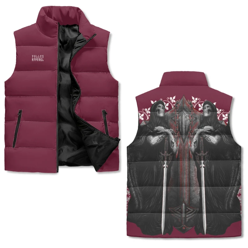 1739205007-2-XHOaXn3DT2 Shield Grim Reapers Unisex Lightweight Stand Collar Zip Up Puffer Vest