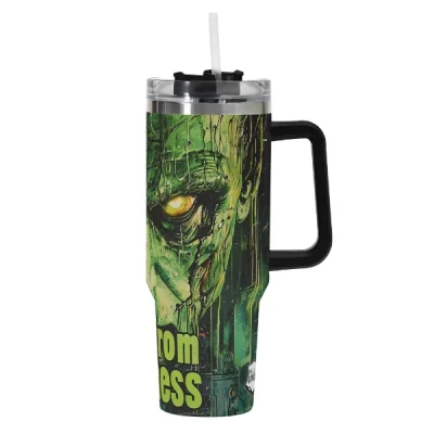 Born from Madness 40oz 1L Stainless Steel Tumbler With Black Handle and Straw