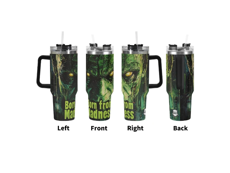 Born from Madness 40oz 1L Stainless Steel Tumbler With Black Handle and Straw