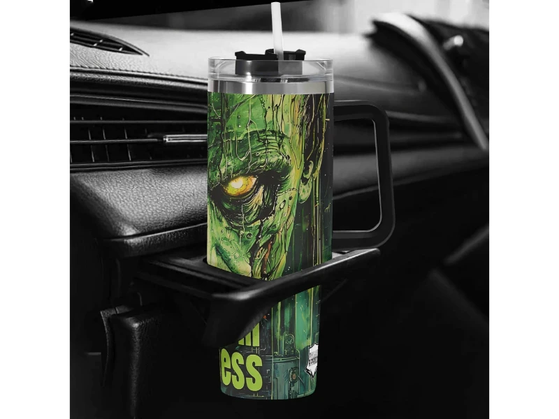 Born from Madness 40oz 1L Stainless Steel Tumbler With Black Handle and Straw
