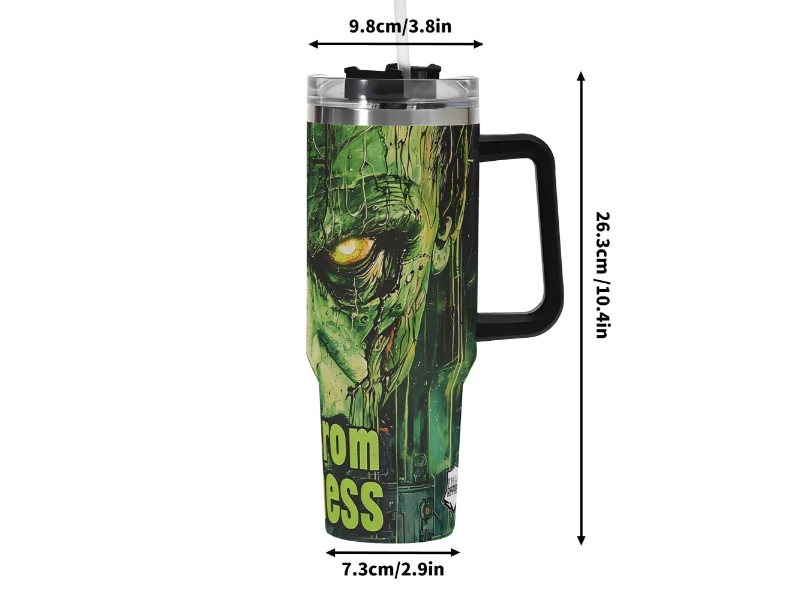 Born from Madness 40oz 1L Stainless Steel Tumbler With Black Handle and Straw