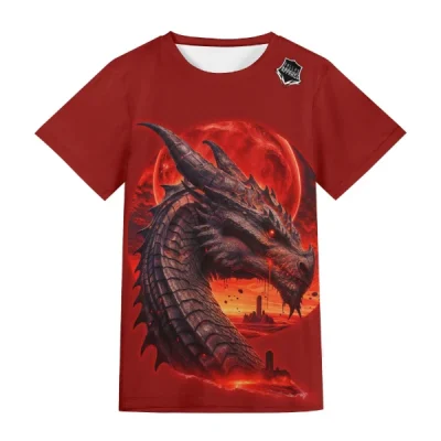 Blood Moon Dragon text on back Unisex Short Sleeve T-shirt
