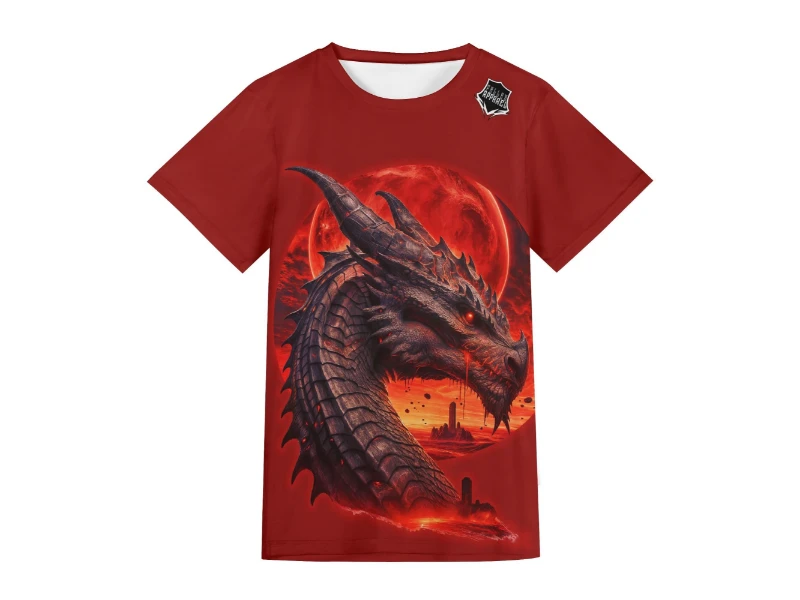 Blood Moon Dragon text on back Unisex Short Sleeve T-shirt