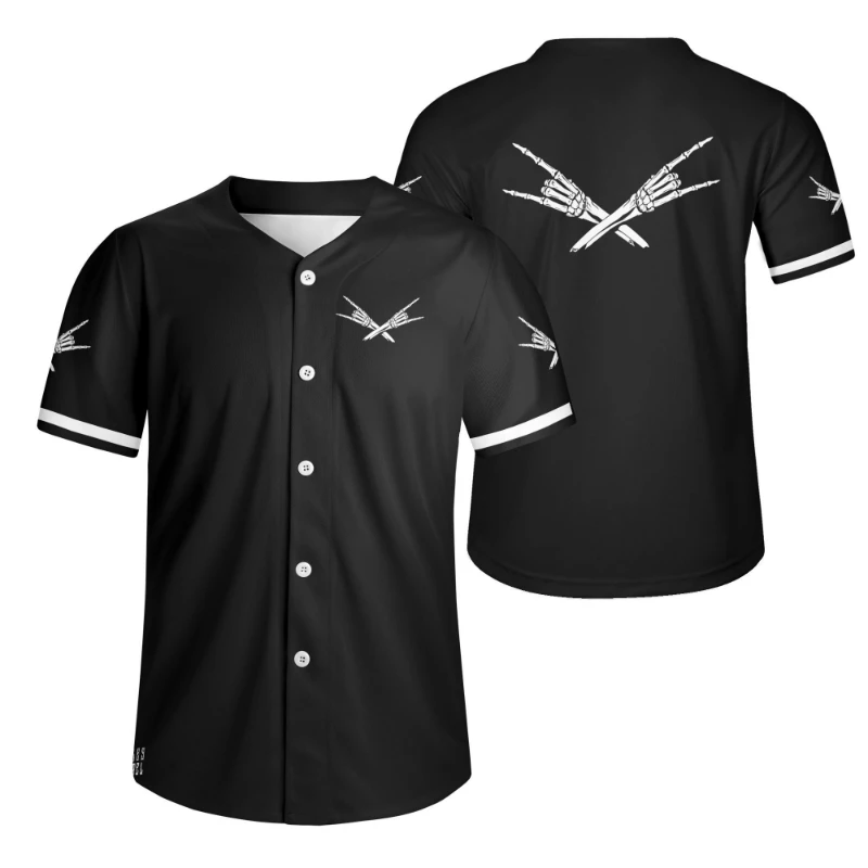 Metal X Skelly Hands Mens Short Sleeve Baseball Jersey